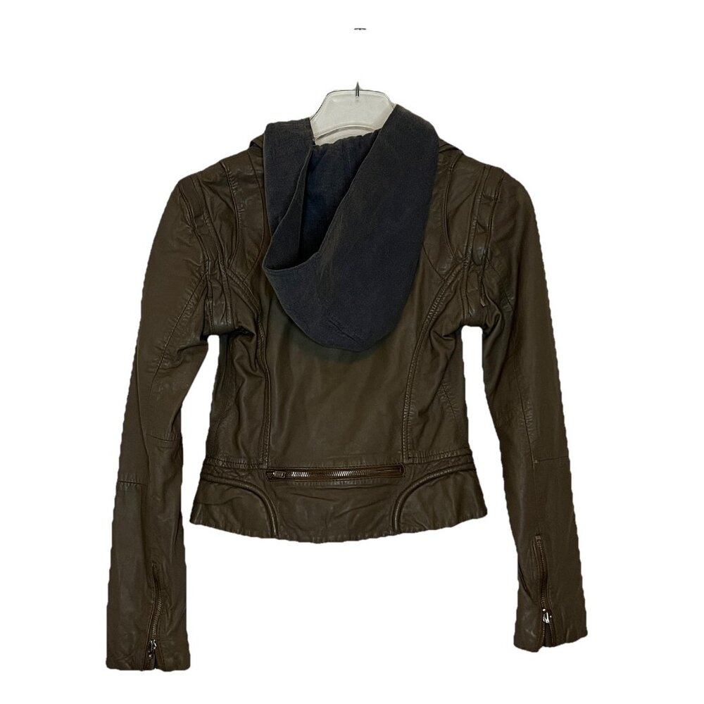 Doma Leather Jacket S Womens Olive Gray Moto Zip Off Sleeves Hoodie - Picture 2 of 11